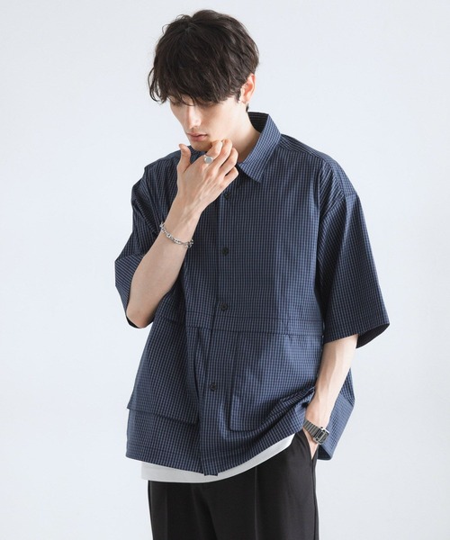 RAGEBLUE（レイジブルー）の「ミニチェック柄ビッグポケットドロストシャツ（シャツ/ブラウス・メンズ・ネイビー/オフホワイト/ライトブルー・MEDIUM/LARGE）」の18枚目の写真