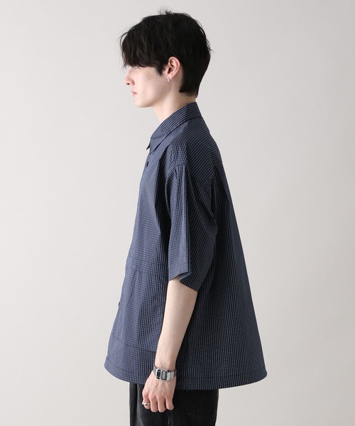 RAGEBLUE（レイジブルー）の「ミニチェック柄ビッグポケットドロストシャツ（シャツ/ブラウス・メンズ・ネイビー/オフホワイト/ライトブルー・MEDIUM/LARGE）」の19枚目の写真