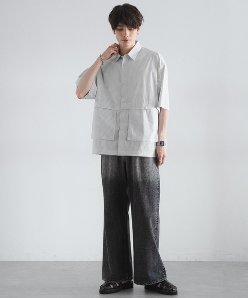 RAGEBLUE（レイジブルー）の「ミニチェック柄ビッグポケットドロストシャツ（シャツ/ブラウス・メンズ・ネイビー/オフホワイト/ライトブルー・MEDIUM/LARGE）」の4枚目の写真