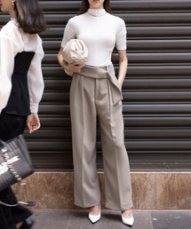 【COCOSIN】フロント タック ワイドパンツ スラックス 太ベルト
