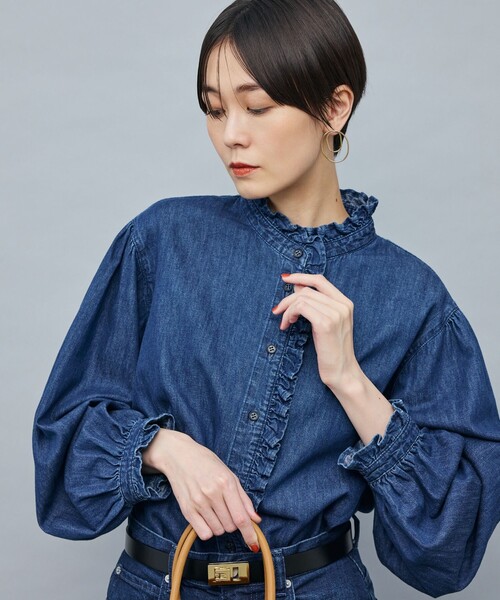 ブラウス シャツ 「RM denim」フリルデニムブラウス レディース 追加7回】【RM denim】フリルギャザーデニムブラウス