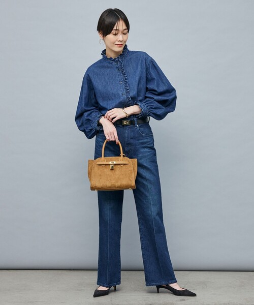 RM denim】フリルデニムブラウス（シャツ/ブラウス）｜Rie Miller