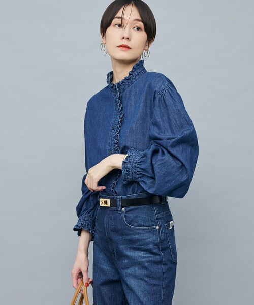RM denim】フリルデニムブラウス（シャツ/ブラウス）｜Rie Miller