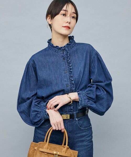 未使用未開封♪【Rie Miller】デニムフリルブラウス　リエミラー Rie Miller（リエミラー）の「フリルギャザーデニムブラウス