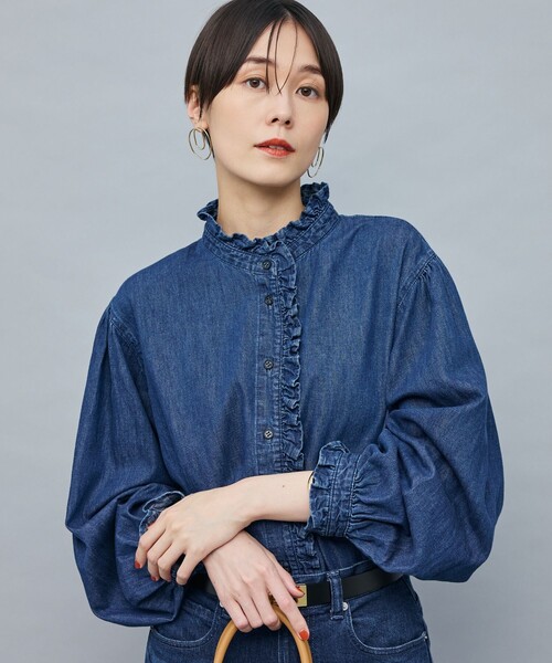 RM denim】フリルデニムブラウス（シャツ/ブラウス）｜Rie