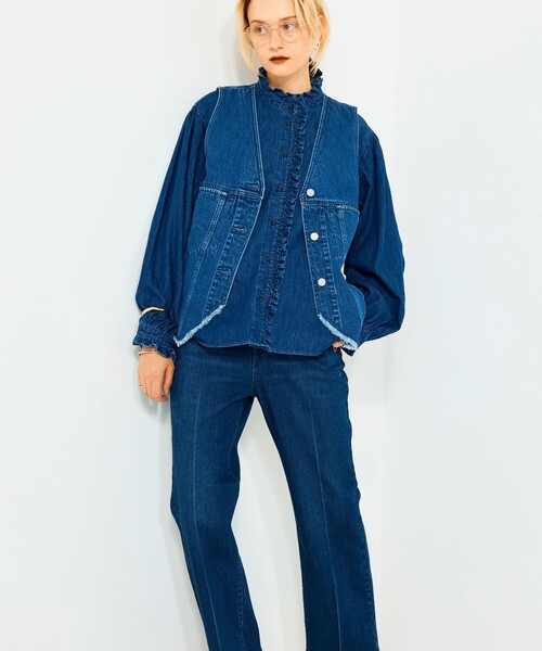 未使用未開封♪【Rie Miller】デニムフリルブラウス　リエミラー リエミラー Rie Miller 【RM denim】フリルギャザーデニム