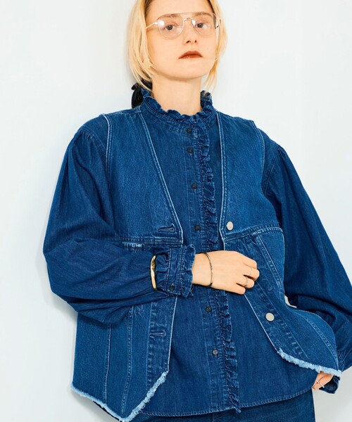 ブラウス シャツ 「RM denim」フリルデニムブラウス レディース リエミラー Rie Miller 【RM denim】フリルギャザーデニム