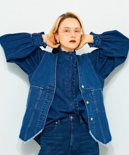未使用未開封♪【Rie Miller】デニムフリルブラウス　リエミラー リエミラー Rie Miller 【RM denim】フリルギャザーデニム