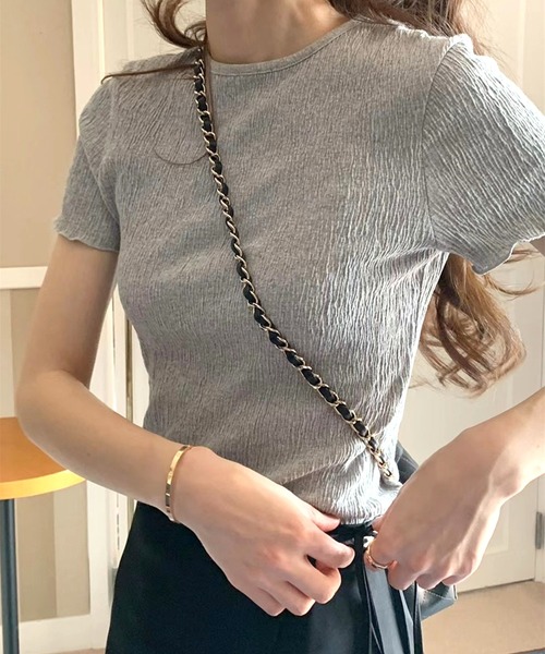 しわ加工クルーネック半袖Tシャツ（Tシャツ/カットソー）｜Songe