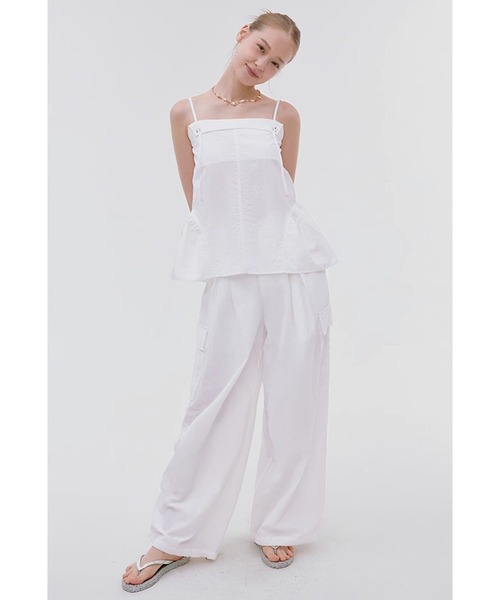 裾ドローストリング ワイドワークナイロンパンツ FX25K108【Fano