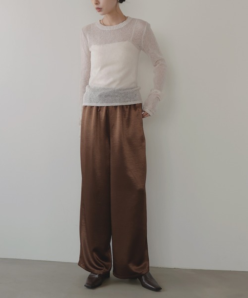 LIAN（リアン）の「サテンラインイージーパンツ（スラックス・レディース・アイボリー/ブラック/グレイッシュベージュ/ブラウン・FREE）」の13枚目の写真