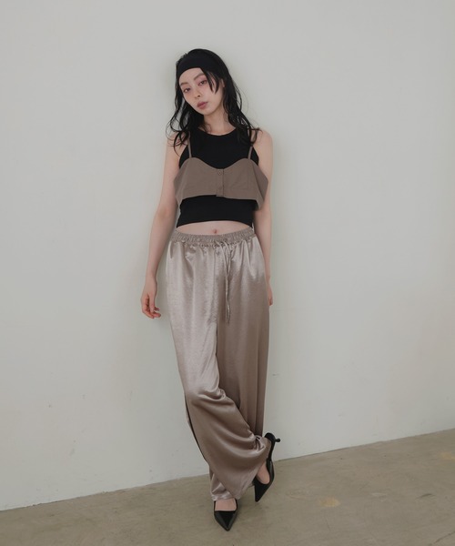 パンツ Lien セール】サテンラインイージーパンツ（スラックス）｜LIAN