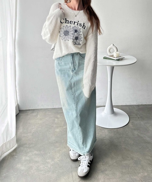 FIRST MOOD(ファーストムード)の「《FIRSTMOODコラボ》フラワー刺繍シャギーニット(ニット/セーター・レディース・ネイビー/オフホワイト・MEDIUM/LARGE)」の6枚目の写真