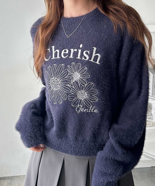 FIRST MOOD(ファーストムード)の「《FIRSTMOODコラボ》フラワー刺繍シャギーニット(ニット/セーター・レディース・ネイビー/オフホワイト・MEDIUM/LARGE)」の8枚目の写真