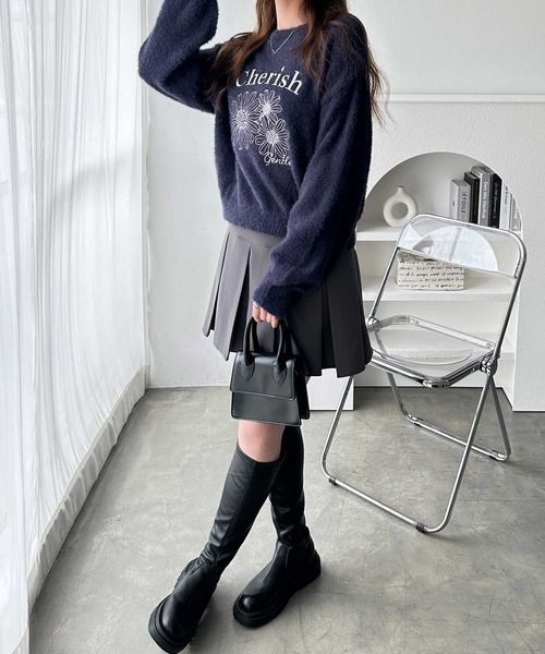 FIRST MOOD(ファーストムード)の「《FIRSTMOODコラボ》フラワー刺繍シャギーニット(ニット/セーター・レディース・ネイビー/オフホワイト・MEDIUM/LARGE)」の10枚目の写真