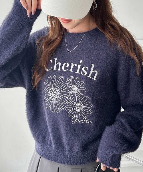 FIRST MOOD(ファーストムード)の「《FIRSTMOODコラボ》フラワー刺繍シャギーニット(ニット/セーター・レディース・ネイビー/オフホワイト・MEDIUM/LARGE)」の4枚目の写真