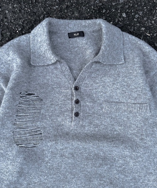 MandO（Auntie Rosa）（エムオー）の「ダメージニットスキッパー/ニットポロ（ニット/セーター・メンズ・ブラック/グレー・LARGE/MEDIUM）」の10枚目の写真