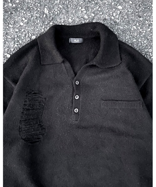 MandO（Auntie Rosa）（エムオー）の「ダメージニットスキッパー/ニットポロ（ニット/セーター・メンズ・ブラック/グレー・LARGE/MEDIUM）」の15枚目の写真