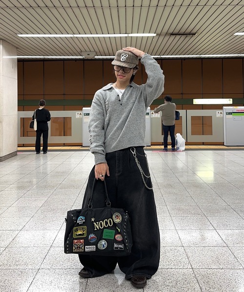 MandO（Auntie Rosa）（エムオー）の「ダメージニットスキッパー/ニットポロ（ニット/セーター・メンズ・ブラック/グレー・LARGE/MEDIUM）」の9枚目の写真