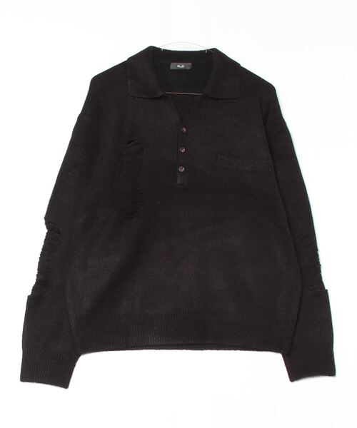 MandO（Auntie Rosa）（エムオー）の「ダメージニットスキッパー/ニットポロ（ニット/セーター・メンズ・ブラック/グレー・LARGE/MEDIUM）」の5枚目の写真