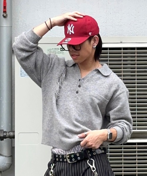 MandO（Auntie Rosa）（エムオー）の「ダメージニットスキッパー/ニットポロ（ニット/セーター・メンズ・ブラック/グレー・LARGE/MEDIUM）」の6枚目の写真