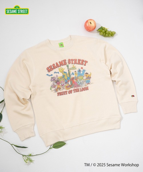 FRUIT OF THE LOOM(フルーツオブザルーム)の「【FRUIT OF THE LOOM】SESAME STREET×FTL ロングスリーブ甘編/セサミコラボ/プルオーバー(スウェット・メンズ・アイボリー/ブラック・S/L/M)」の1枚目の写真
