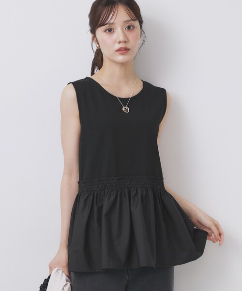 index（インデックス）の「ノースリペプラムドッキングトップス【洗濯機洗い可/接触冷感】（Tシャツ/カットソー・レディース・オフホワイト/ブラック・36/38/40/42）」の3枚目の写真