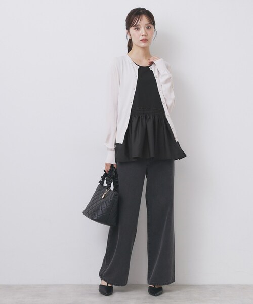 index（インデックス）の「ノースリペプラムドッキングトップス【洗濯機洗い可/接触冷感】（Tシャツ/カットソー・レディース・オフホワイト/ブラック・36/38/40/42）」の9枚目の写真