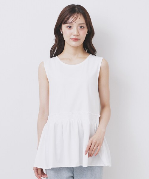 index（インデックス）の「ノースリペプラムドッキングトップス【洗濯機洗い可/接触冷感】（Tシャツ/カットソー・レディース・オフホワイト/ブラック・36/38/40/42）」の11枚目の写真