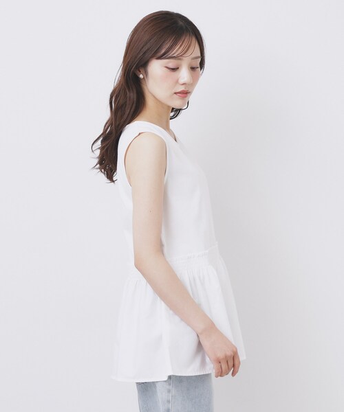 index（インデックス）の「ノースリペプラムドッキングトップス【洗濯機洗い可/接触冷感】（Tシャツ/カットソー・レディース・オフホワイト/ブラック・36/38/40/42）」の12枚目の写真