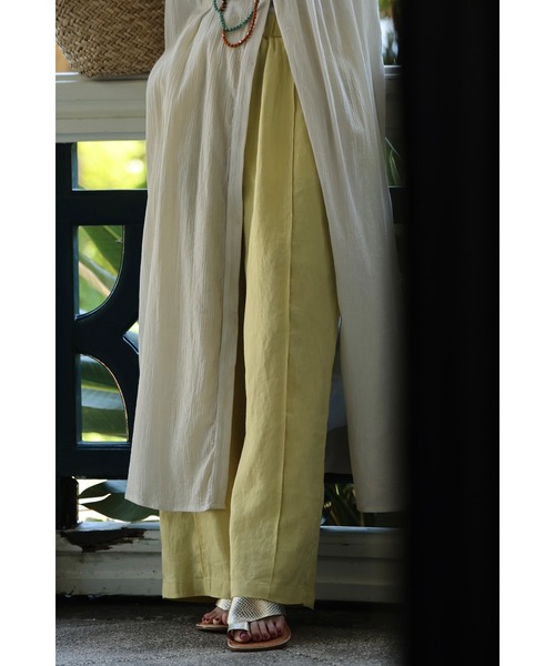 cawaii(カワイイ)の「センターラインの涼しいリネンワイドパンツ(その他パンツ・レディース・ネイビー/イエロー・FREE)」の2枚目の写真