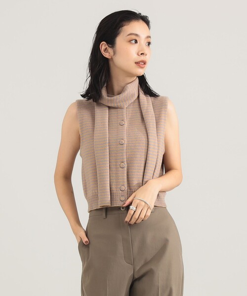 TAN(タン)の「TAN / カシミヤ ストライプ スカーフベスト(ベスト・レディース・ブラック/ブラウン系その他4/ワイン・ONE SIZE)」の12枚目の写真
