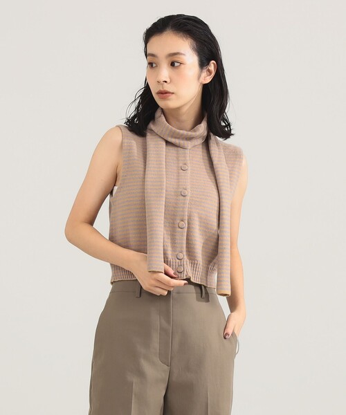 TAN(タン)の「TAN / カシミヤ ストライプ スカーフベスト(ベスト・レディース・ブラック/ブラウン系その他4/ワイン・ONE SIZE)」の13枚目の写真