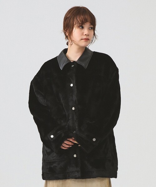Ray BEAMS（レイビームス）の「RBS / フェイクファー ステンカラー コート（ステンカラーコート・レディース・ブラック/ダークブラウン・0/1）」の6枚目の写真