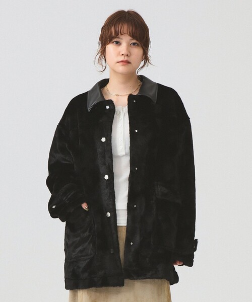 Ray BEAMS（レイビームス）の「RBS / フェイクファー ステンカラー コート（ステンカラーコート・レディース・ブラック/ダークブラウン・0/1）」の8枚目の写真