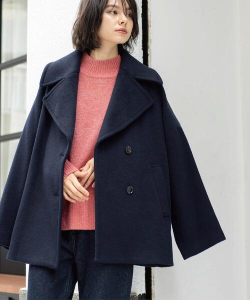 タグ付き！オペークドットクリップ　ウールカシミヤブレンド ミドル丈ピーコート S-LLsize》ウールカシミヤブレンド ミドルピーコート | オペークドット