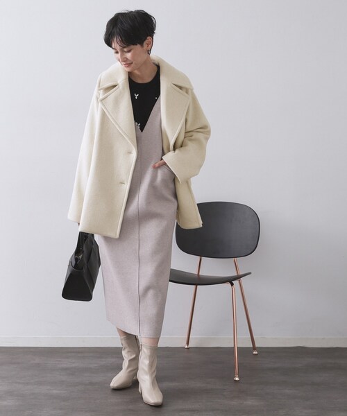 OPAQUE.CLIP（オペークドットクリップ）の「カシミヤブレンドウールミドルピーコート（ピーコート・レディース・ベージュ/ネイビー/オフホワイト・36/38/40/42）」の14枚目の写真