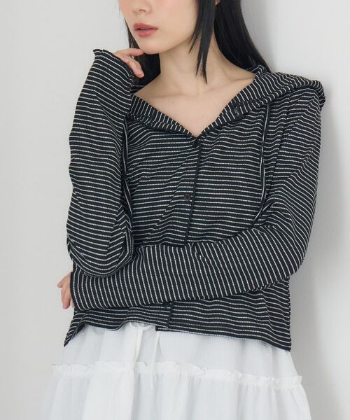 RETRO GIRL（レトロガール）の「フード付CTカーデ（カーディガン/ボレロ・レディース・ホワイト系その他/ナチュラル/ブラック系その他3/ライトグレー・FREE）」の2枚目の写真