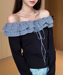 ブルー オフショルダー フリル トップス リフ Riff 2WAY フリルオフショル トップス ラッフルフリル オフ