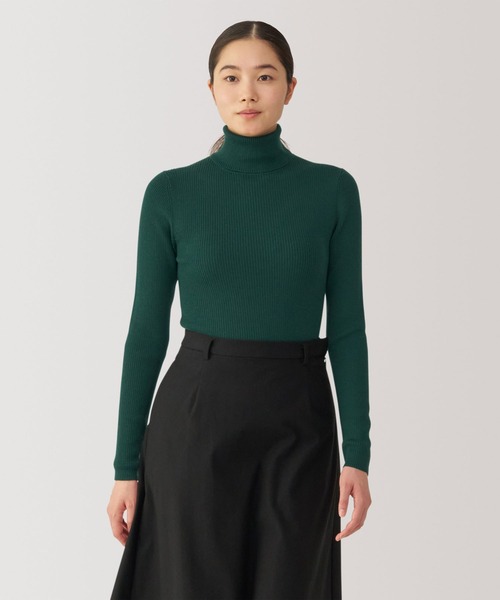 婦人 洗えるウールハイゲージリブタートルネックセーター（ニット