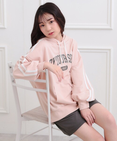 セール】袖ラインパーカ＋ショートパンツセット（セットアップ）｜PINK