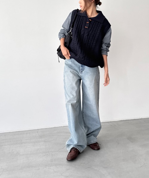 CANAL JEAN(キャナルジーン)の「El mar ケーブルニットベスト(ベスト・レディース・グレー/アイボリー/ネイビー・ONE SIZE)」の6枚目の写真