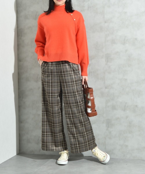 INTERPLANET（インタープラネット）の「ウールライクカットチェック柄ウエストゴムワイドパンツ（その他パンツ・レディース・ブラウン/グレー/ブラック系その他・FREE/LARGE）」の4枚目の写真