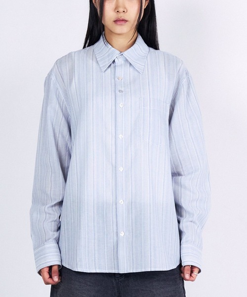 SLOWACID（スローアシッド）の「【UNISEX】SLOW ACID／ストライプBUTTONシャツ（シャツ/ブラウス・レディース・ネイビー/ライトブルー・SMALL/MEDIUM）」の2枚目の写真