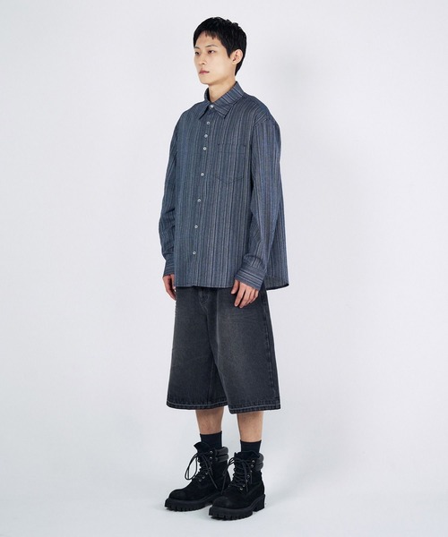 SLOWACID（スローアシッド）の「【UNISEX】SLOW ACID／ストライプBUTTONシャツ（シャツ/ブラウス・レディース・ネイビー/ライトブルー・SMALL/MEDIUM）」の5枚目の写真