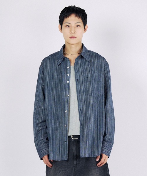 SLOWACID（スローアシッド）の「【UNISEX】SLOW ACID／ストライプBUTTONシャツ（シャツ/ブラウス・レディース・ネイビー/ライトブルー・SMALL/MEDIUM）」の14枚目の写真