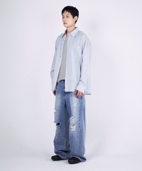 SLOWACID（スローアシッド）の「【UNISEX】SLOW ACID／ストライプBUTTONシャツ（シャツ/ブラウス・レディース・ネイビー/ライトブルー・SMALL/MEDIUM）」の11枚目の写真