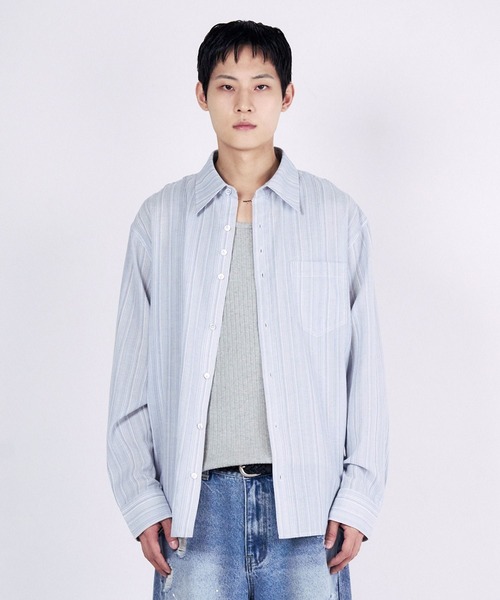 SLOWACID（スローアシッド）の「【UNISEX】SLOW ACID／ストライプBUTTONシャツ（シャツ/ブラウス・レディース・ネイビー/ライトブルー・SMALL/MEDIUM）」の8枚目の写真