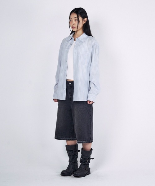 SLOWACID（スローアシッド）の「【UNISEX】SLOW ACID／ストライプBUTTONシャツ（シャツ/ブラウス・レディース・ネイビー/ライトブルー・SMALL/MEDIUM）」の21枚目の写真