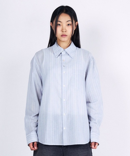 SLOWACID（スローアシッド）の「【UNISEX】SLOW ACID／ストライプBUTTONシャツ（シャツ/ブラウス・レディース・ネイビー/ライトブルー・SMALL/MEDIUM）」の16枚目の写真